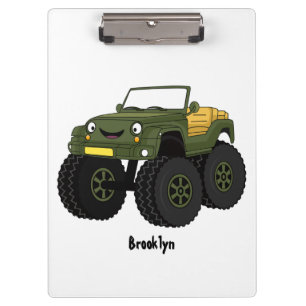 Porte-bloc Green monster truck cartoon illustration