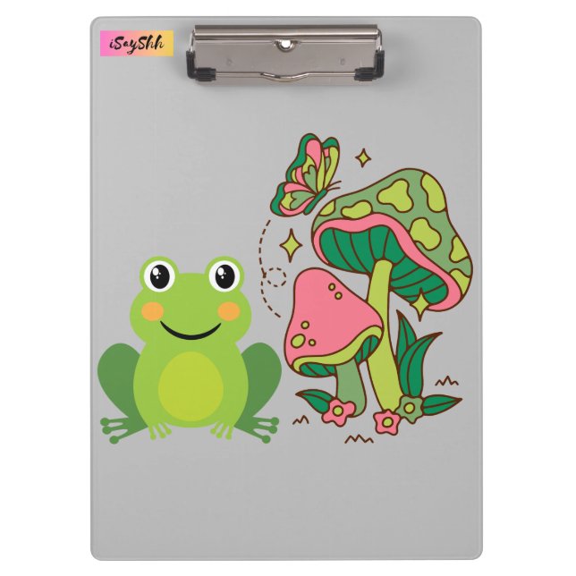 Porte-bloc grenouille mignonne, champignons et papillon (Devant)