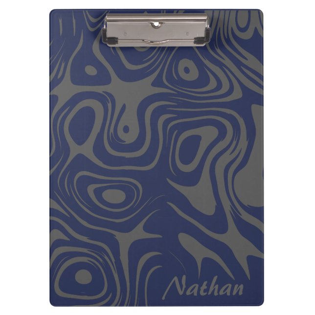Porte-bloc Grey and Blue Abstract Swirly Pattern Personalised (Devant)