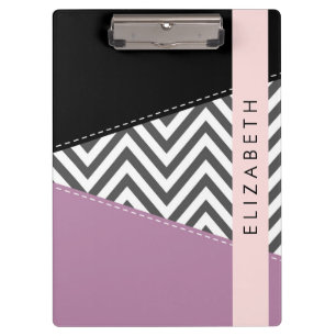 Porte-bloc Grey Zigzag, Grey Chevron, Purple, Votre Nom