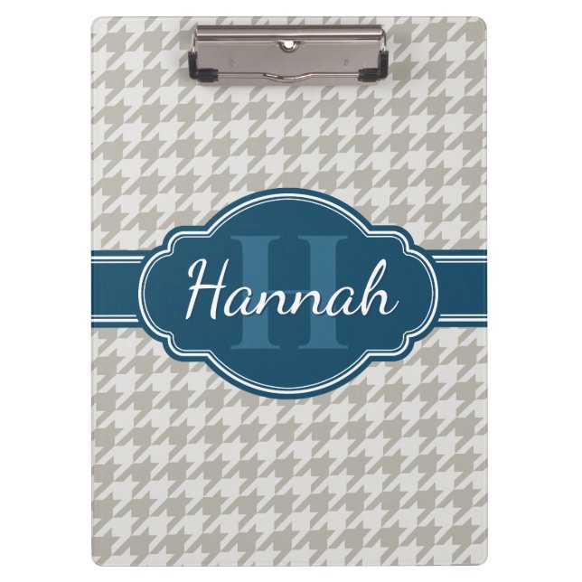 Porte-bloc Gris Houndstooth Motif Marine Monogramme (Devant)