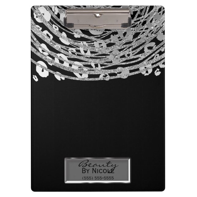Porte-bloc Guépard Argent Noir Léopard Glam Personnalisé (Devant)