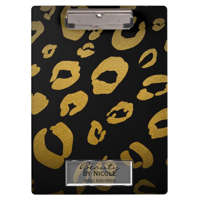 Porte-bloc Guépard léopard noir et or personnalisé glamour (Devant)