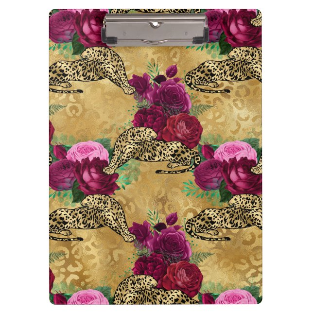 Porte-bloc Guépard Léopard Rose Rouge Floral Fleur Motif (Devant)
