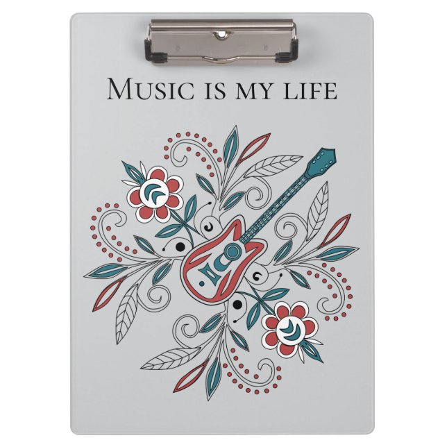 Porte-bloc Guitare Boho Rock’n’Roll avec fleurs (Devant)