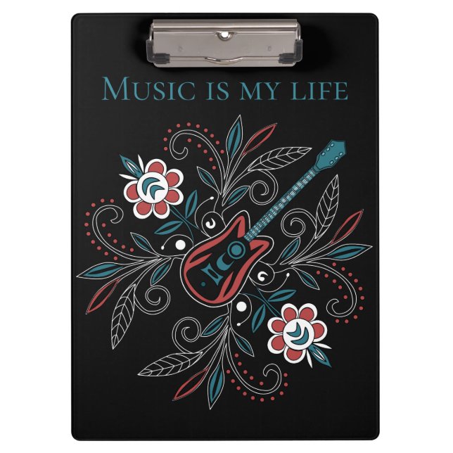 Porte-bloc Guitare Boho Rock’n’Roll avec fleurs (Devant)