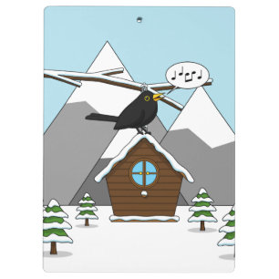 Porte-bloc Happy Blackbird chanter dans le paysage hivernal