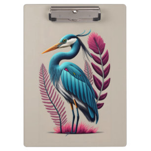 Porte-bloc Héron bleu avec quelques plumes roses Serene Wildl