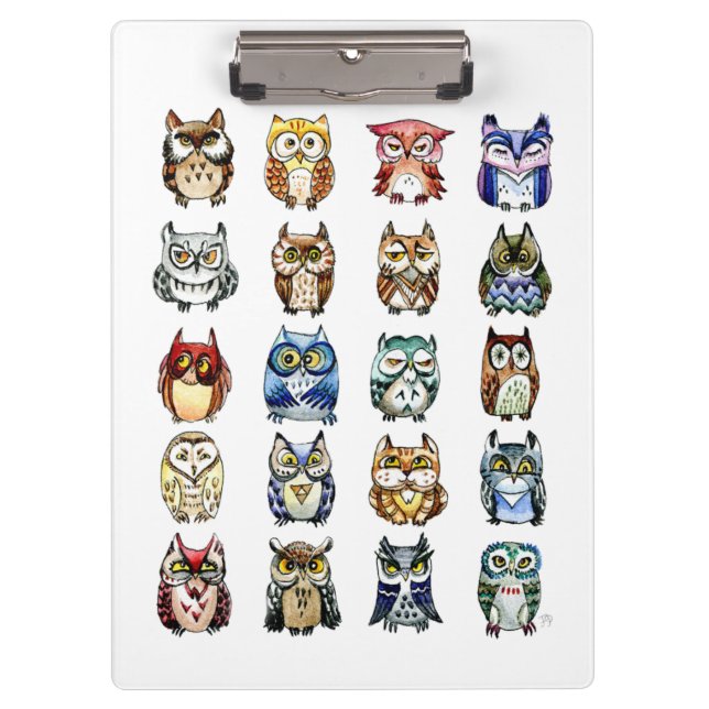 Porte-bloc Hiboux et chat d'aquarelle d'arc-en-ciel (Devant)