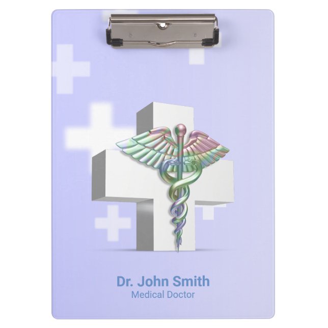 Porte-bloc Holographique Médicale 3D Caduceus Croix blanche (Devant)