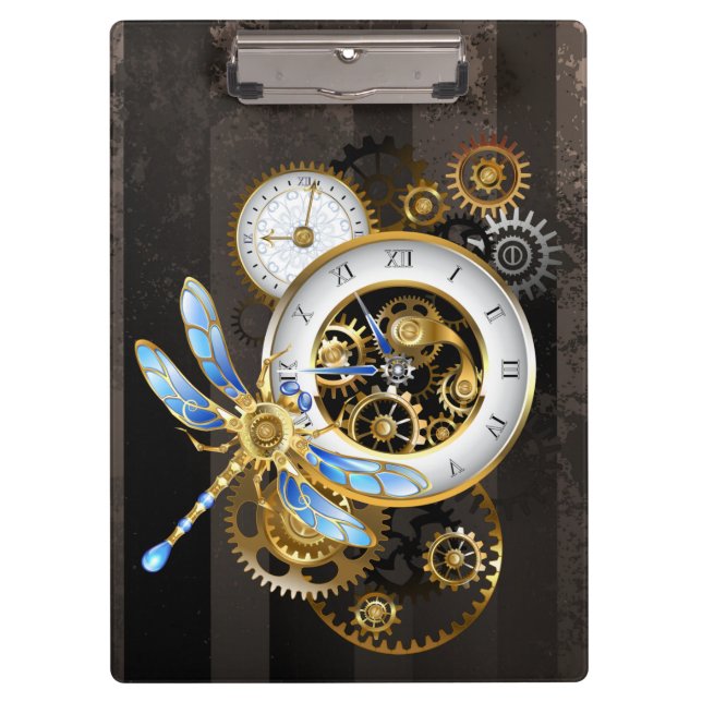 Porte-bloc Horloge à vapeur avec libellule mécanique (Devant)