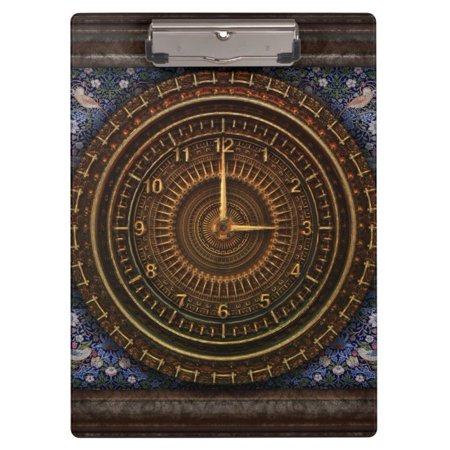 Porte-bloc Horloge bleue marron steampunk victorienne (Devant)