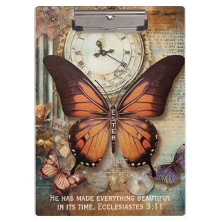 Porte-bloc horloge papillon Ecclésiaste 3:11