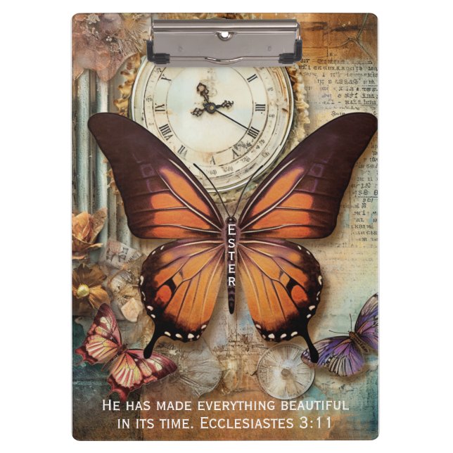 Porte-bloc horloge papillon Ecclésiaste 3:11  (Devant)