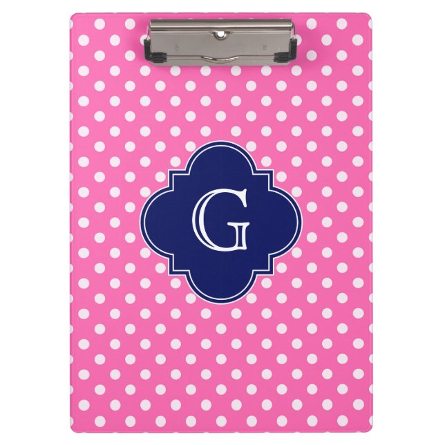 Porte-bloc Hot Pink #2 Wht Polka Dot Navy Quatrefoil (Devant)