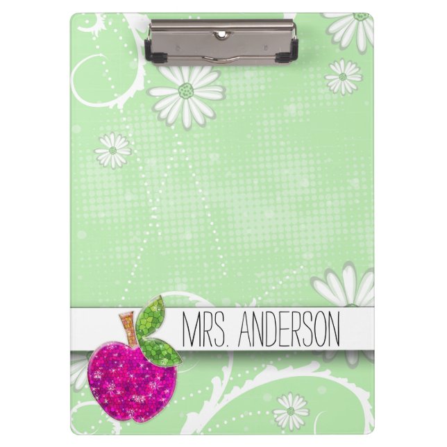 Porte-bloc Hot rose Neon Green Enseignants Apple Nom de la cl (Devant)
