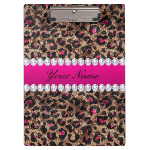 Porte-bloc Huile d'or et diamants de Faux Leopard, Rose rose-