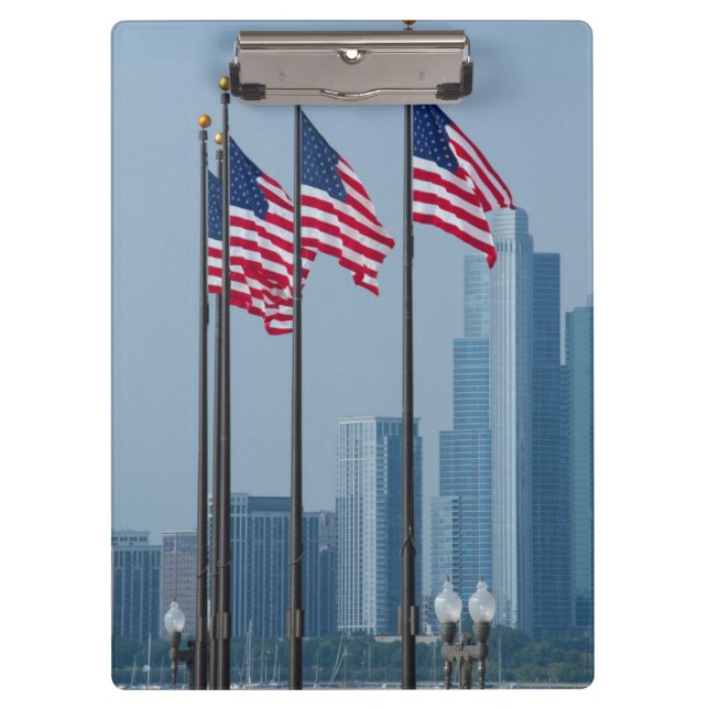 Porte-bloc Illinois, Chicago. Navy Pier, drapeaux américains  (Devant)