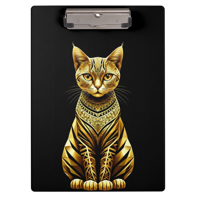 Porte-bloc Illustration de chat doré orné (Devant)