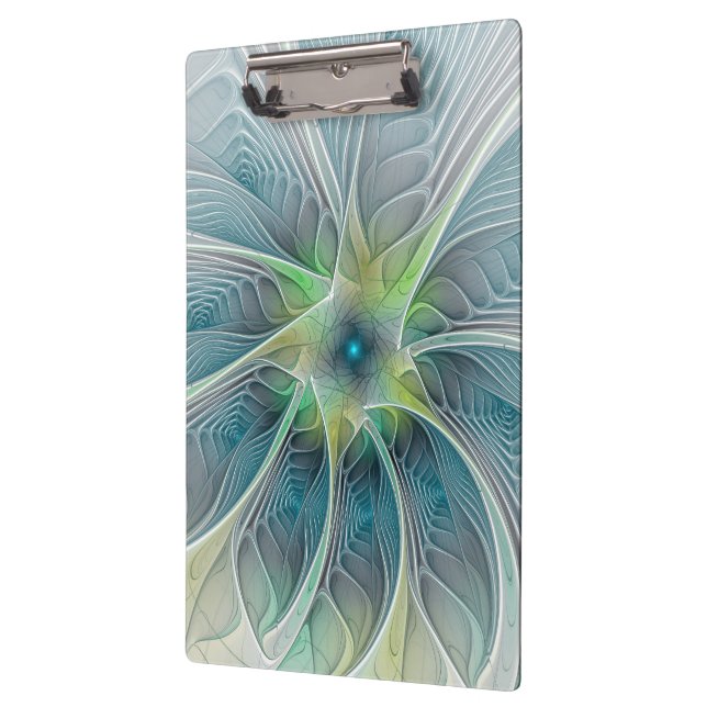 Porte-bloc Imaginaire fleuri Moderne Bleu Vert Fractal Fleur (Gauche)