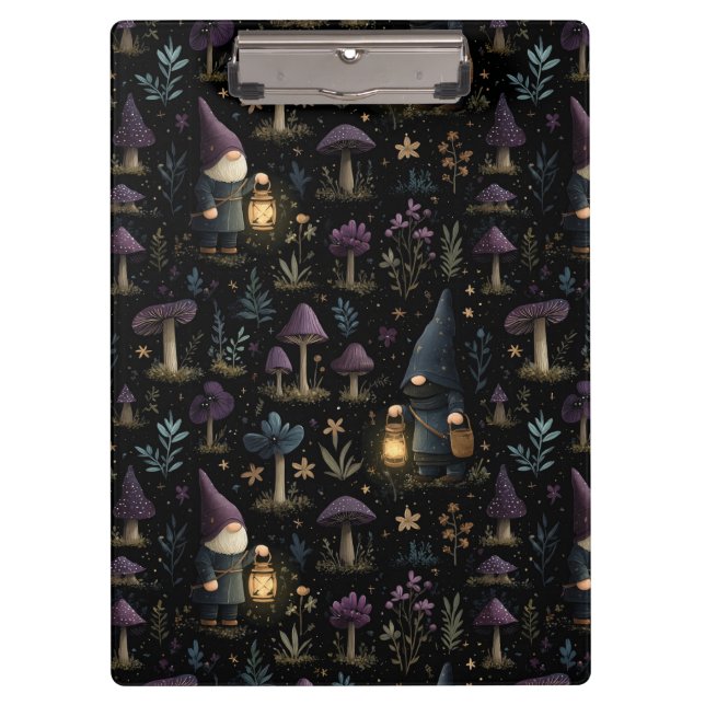 Porte-bloc Imaginaire foncé Gnome et Motif de champignons (Devant)