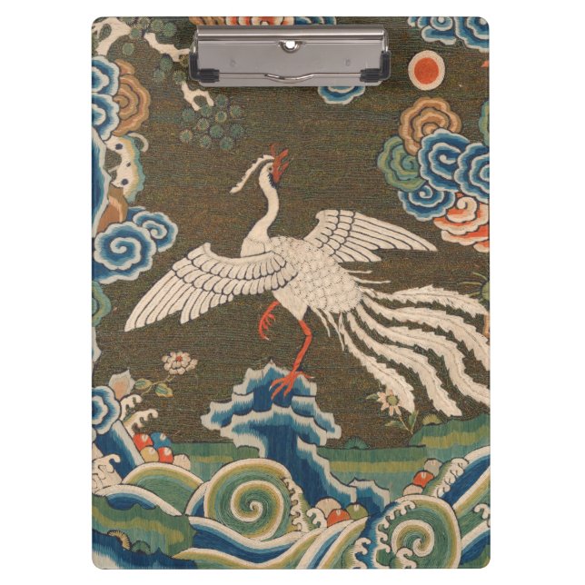 Porte-bloc Impression de broderie en soie blanche antique chi (Devant)