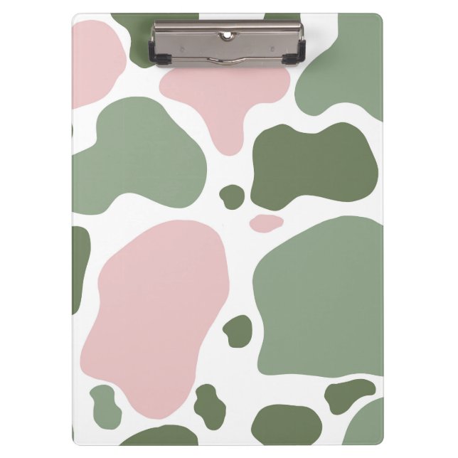 Porte-bloc Impression de vache jouée Sage Green et rose (Devant)