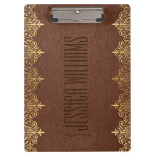 Porte-bloc Impression en cuir Brown et dentelle d'or