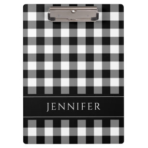 Porte-bloc Imprimé de nom de motif à carreaux Gingham noir et