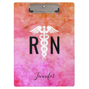 Porte-bloc Infirmière autorisée Caduceus Aquarelle rose