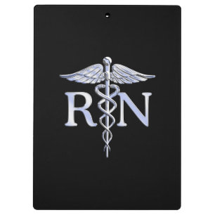 Porte-bloc Infirmière inscrite RN Silver Caduceus en noir