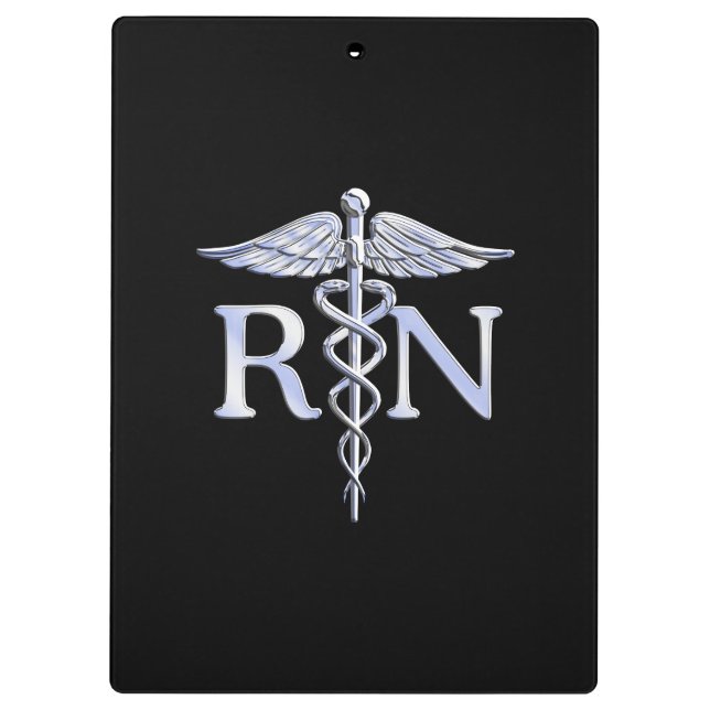 Porte-bloc Infirmière inscrite RN Silver Caduceus en noir (Dos)