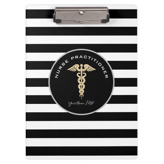 Porte-bloc Infirmière Praticien Médicale Noir Blanc Monogramm (Devant)