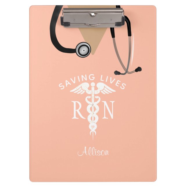 Porte-bloc Infirmière rose Scrub Top Stethoscope Personnalisé (Devant)