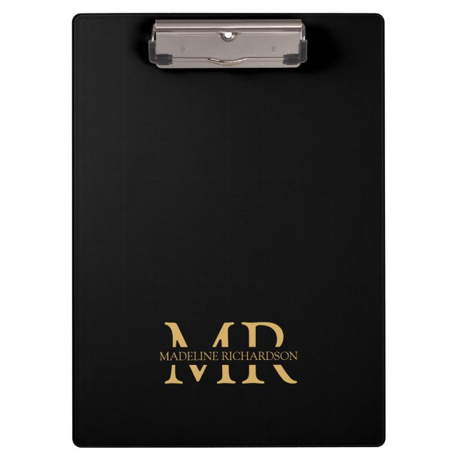 Porte-bloc Initiales de nom en or noir professionnel Monogram (Devant)