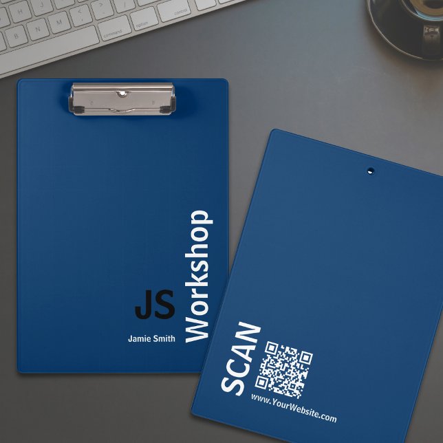 Porte-bloc Initiales minimes noir bleu blanc Atelier (Minimal Initials Black Blue White Workshop Clipboard)