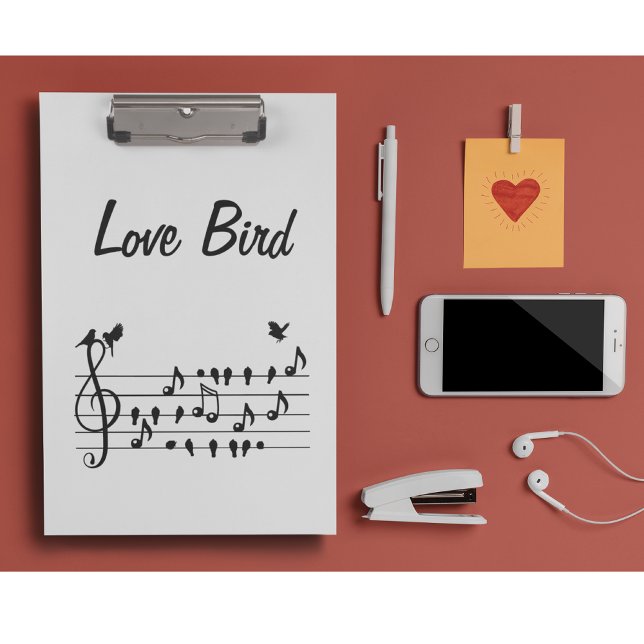 Porte-bloc Inséparables chantant entre notes de musique (Créateur téléchargé)