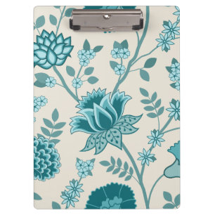 Porte-bloc Jacobean Floral Lg Motif Teals sur Crème