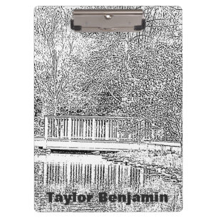 Porte-bloc Jardin noir et blanc avec Belle Étang