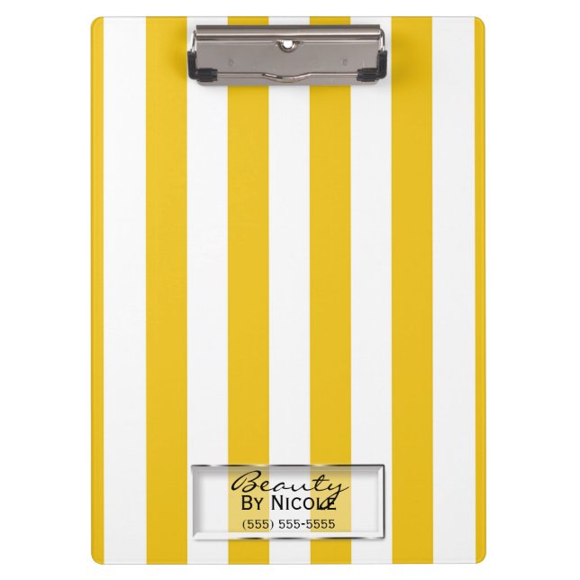 Porte-bloc Jaune Clair et Rayures Blanches Moderne Personnali (Devant)
