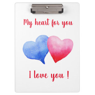 Porte-bloc Je t'aime coeur rouge et bleu Saint Valentin