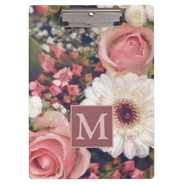 Porte-bloc Joli Bouquet de Fleurs à Monogramme Romantique (Devant)