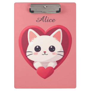 Porte-bloc Joli Chat Blanc avec Cœur Design Kawaii Kitty Love
