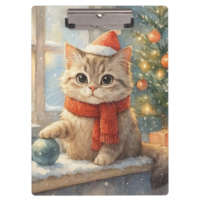 Porte-bloc Joli chat de Noël fantaisiste (Devant)