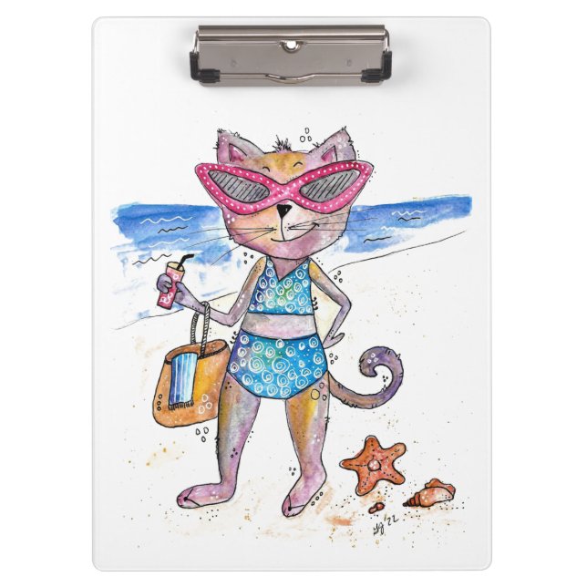 Porte-bloc Joli chat fantaisiste sur la plage (Devant)