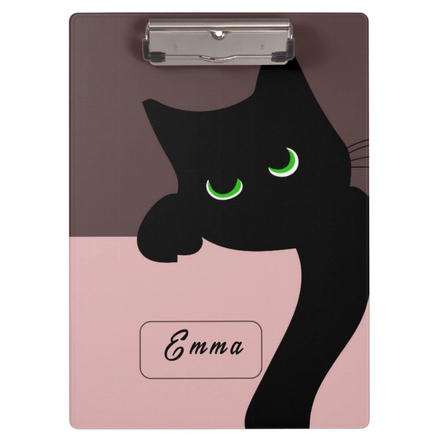 Porte-bloc Joli Chat Noir qui Épie Monogramme Violet (Devant)