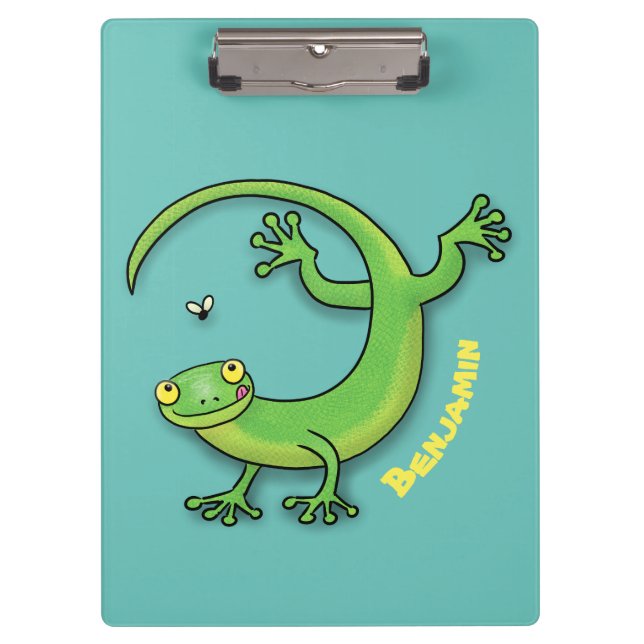 Porte-bloc Joli lézard vert gecko avec dessin animé (Devant)