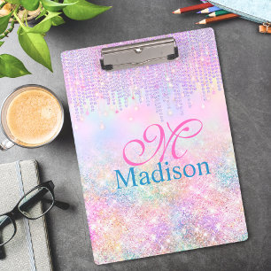Porte-bloc Joli licorne rose pailleté monogramme goutte à gou