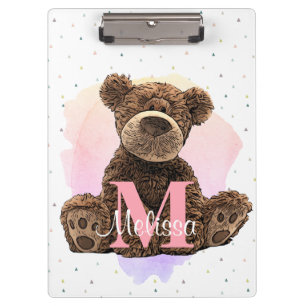 Porte-bloc Joli Monogramme Aquarelle Nom Kids Teddy Bear
