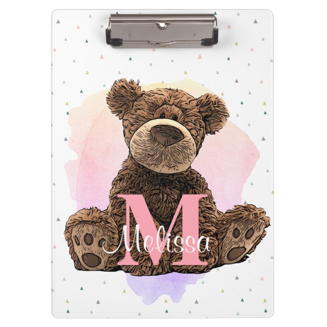 Porte-bloc Joli Monogramme Aquarelle Nom Kids Teddy Bear (Devant)